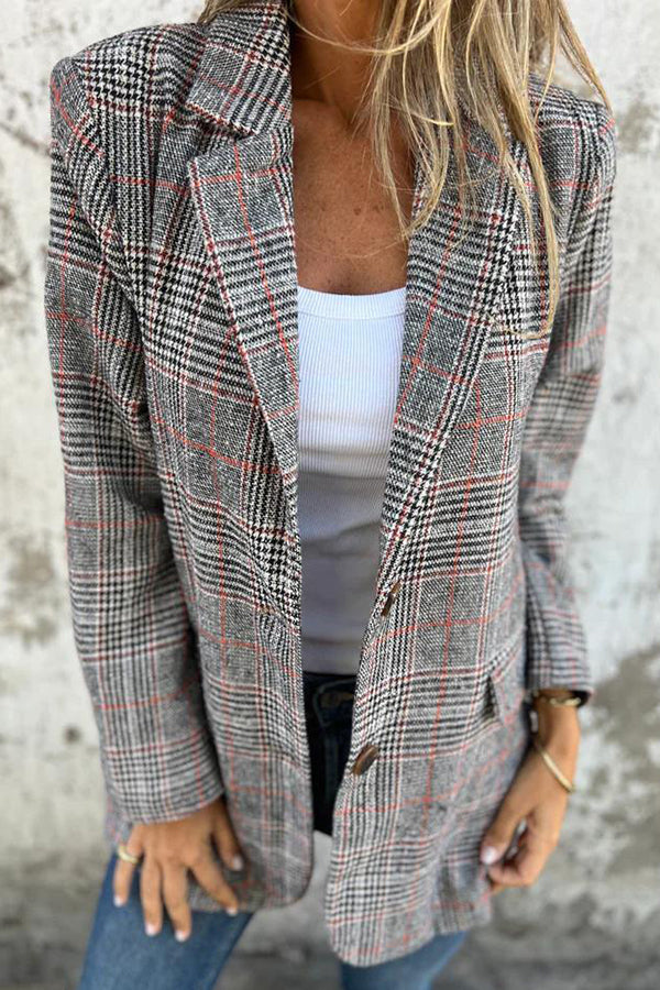 Tamara | Retro-Hahnentritt brīvdienu žakete ar atlokiem