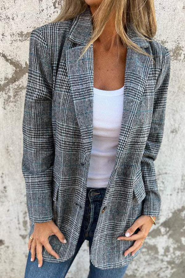 Tamara | Retro-Hahnentritt brīvdienu žakete ar atlokiem